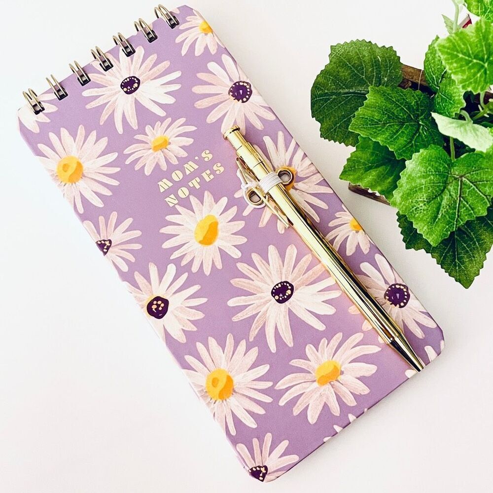 NWT Gorgeous Fringe Purple & white daisies Hardcover Notepad with Gold pen